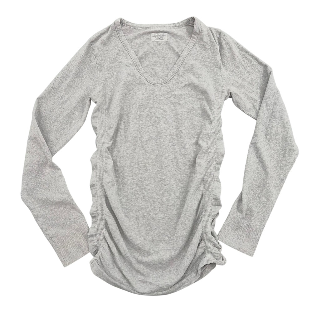 Athleta Womens Gray Ruched Side Long Sleeve V-Neck Top 724901 Size M